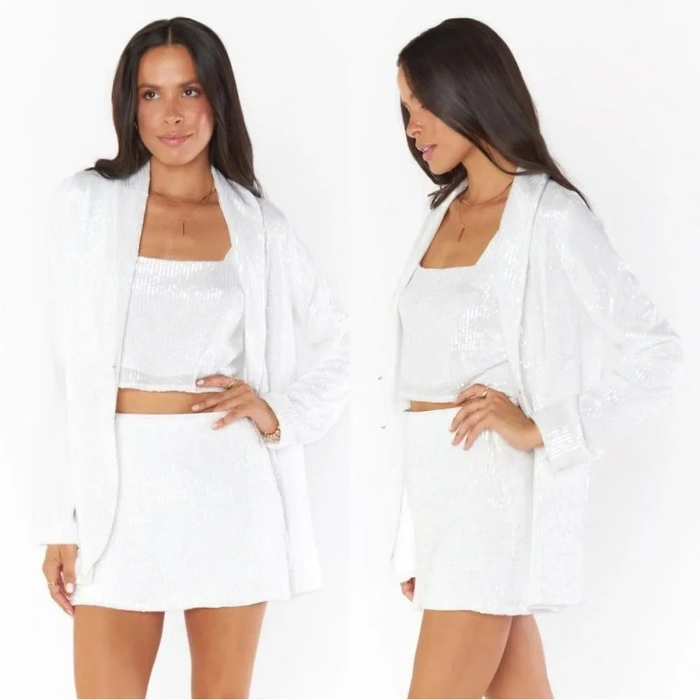 Show Me Your Mumu Dance Blazer in White Sequin